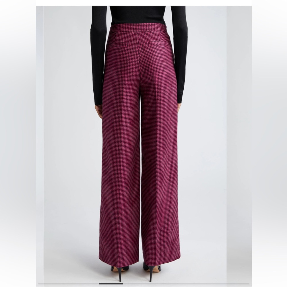 L'AGENCE Magenta Houndstooth Wide-Leg Pants - Picture 2 of 9